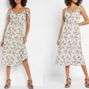 Express Elegant Black and Cream Floral Pleaded Dress